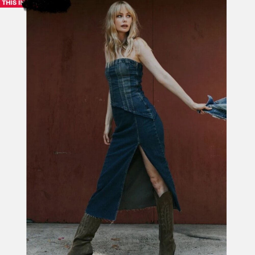 NWT ZARA TRF Strapless Denim Dress